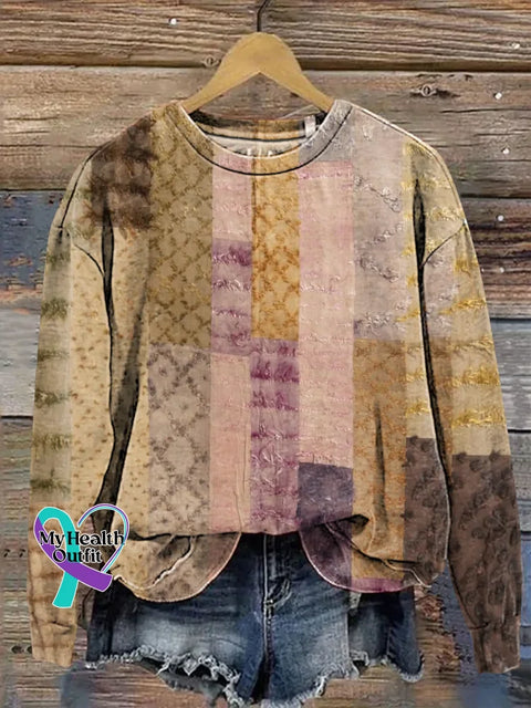 Retro Pattern Print Casual Sweatshirt Multicolor / S
