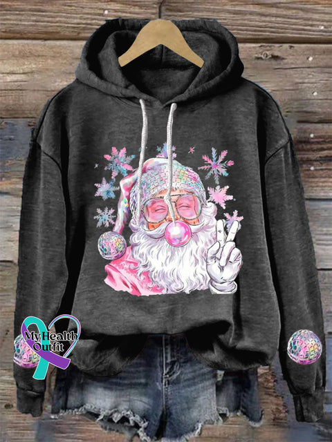 Retro Peace Bubble Blowing Santa Casual Hoodie Sweatshirt Black / S