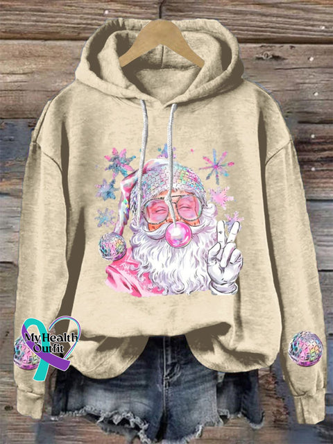 Retro Peace Bubble Blowing Santa Casual Hoodie Sweatshirt Sand / S