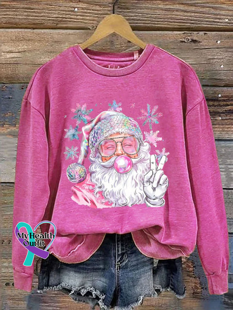 Retro Peace Bubble Blowing Santa Casual Sweatshirt Pink / S