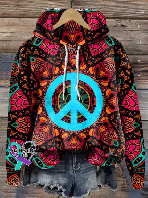 Retro Peace Sign Love And Casual Hoodie Sweatshirt Multicolor / S