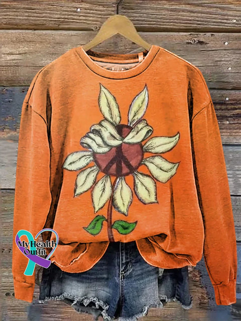 Retro Peace Sign Love And Peace Print Casual Sweatshirt Multicolor / S