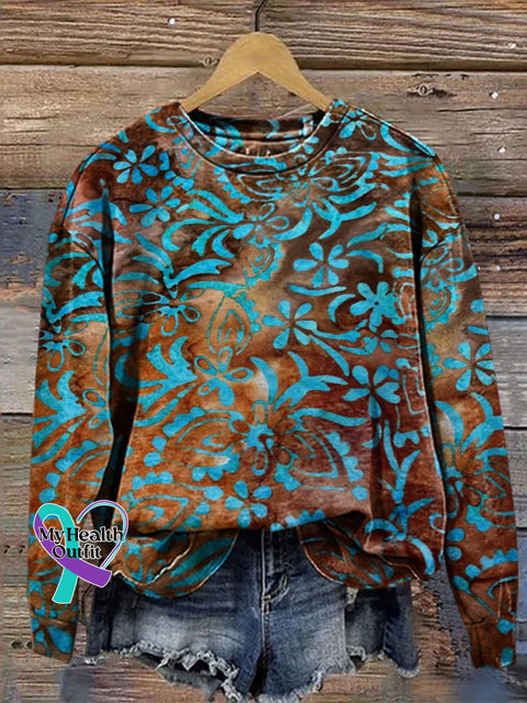 Retro Print Casual Sweatshirt Multicolor / S