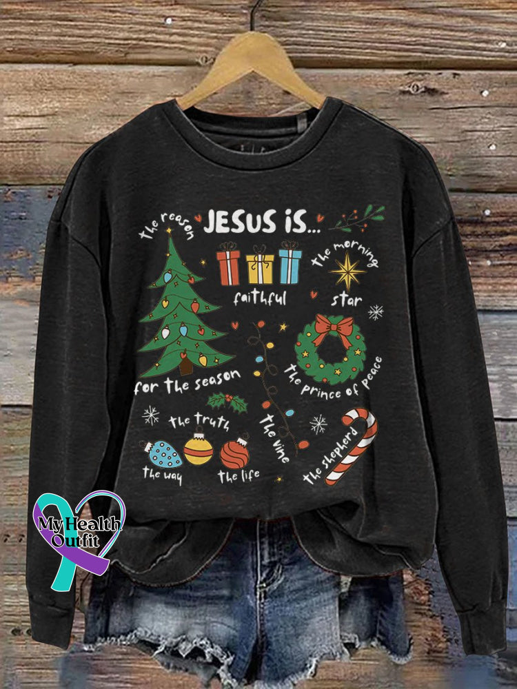 Retro Religious Christmas Jesus Is The Reason For Season Nativity Christian Print Casual Sweatshirt