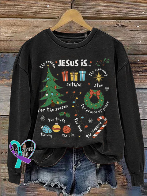 Retro Religious Christmas Jesus Is The Reason For Season Nativity Christian Print Casual Sweatshirt