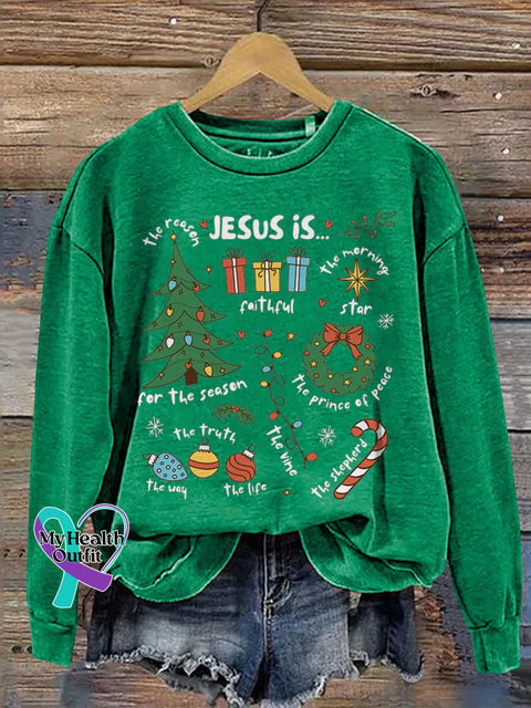 Retro Religious Christmas Jesus Is The Reason For Season Nativity Christian Print Casual Sweatshirt