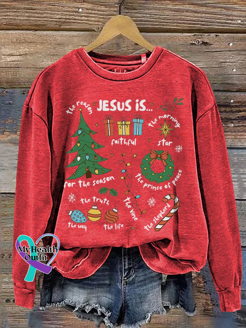 Retro Religious Christmas Jesus Is The Reason For Season Nativity Christian Print Casual Sweatshirt