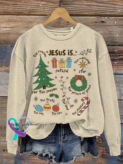 Retro Religious Christmas Jesus Is The Reason For Season Nativity Christian Print Casual Sweatshirt