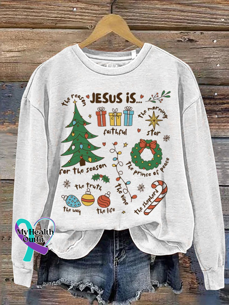 Retro Religious Christmas Jesus Is The Reason For Season Nativity Christian Print Casual Sweatshirt