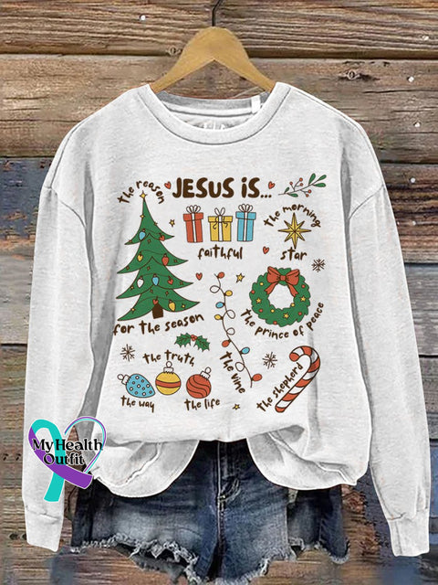 Retro Religious Christmas Jesus Is The Reason For Season Nativity Christian Print Casual Sweatshirt