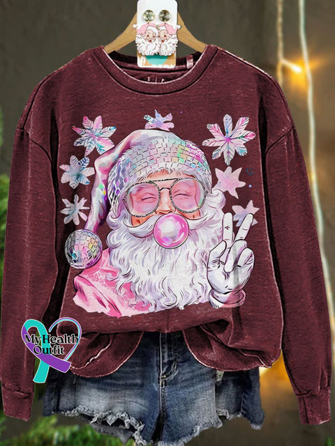 Retro Santa Christmas Blowing Bubble Funny With Sunglasses Casual Sweatshirt Maroon / S