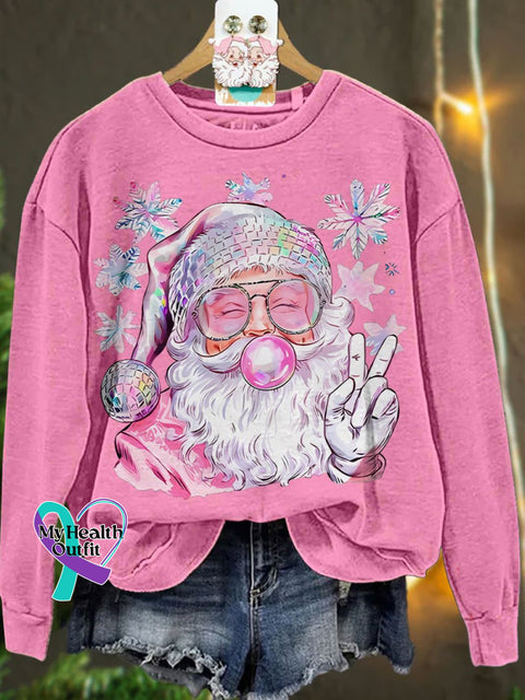 Retro Santa Christmas Blowing Bubble Funny With Sunglasses Casual Sweatshirt Pink / S