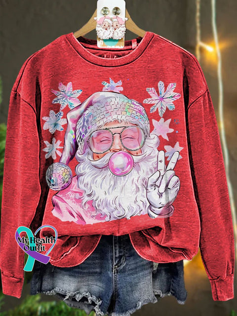 Retro Santa Christmas Blowing Bubble Funny With Sunglasses Casual Sweatshirt Red / S