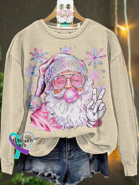 Retro Santa Christmas Blowing Bubble Funny With Sunglasses Casual Sweatshirt Sand / S