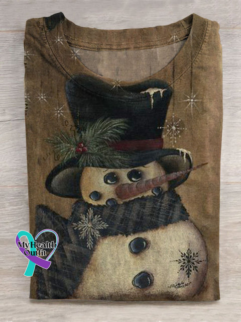 Retro Snowman Art Print T-Shirt Multicolor / S