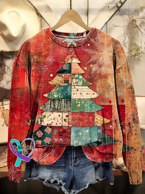 Retro Splicing Christmas Tree Snowflake Pattern Casual Sweatshirt Multicolor / S