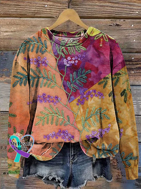 Retro Splicing Floral Pattern Casual Sweatshirt Multicolor / S