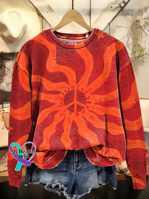 Retro Sun Hippie Peace Sign Love And Pattern Casual Sweatshirt Multicolor / S