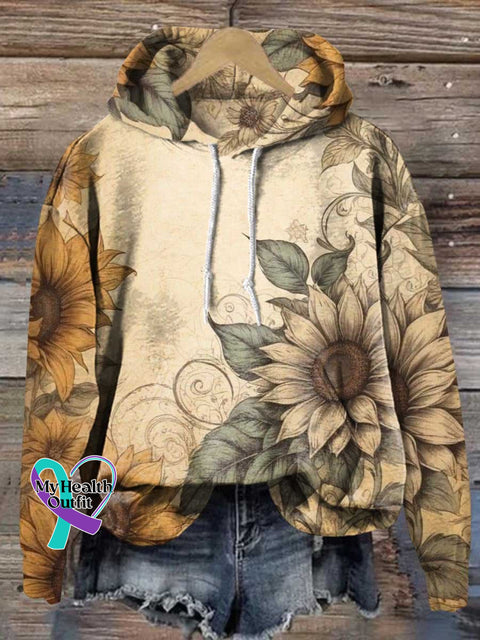 Retro Sunflower Art Casual Hoodie Sweatshirt Multicolor / S