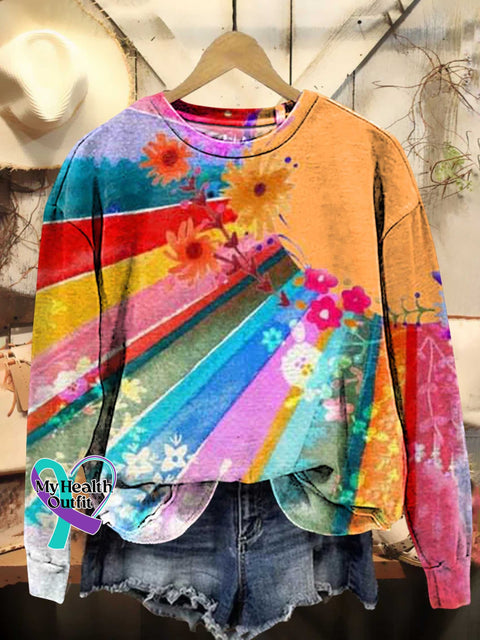 Retro Sunshine Flower Pattern Casual Sweatshirt Multicolor / S