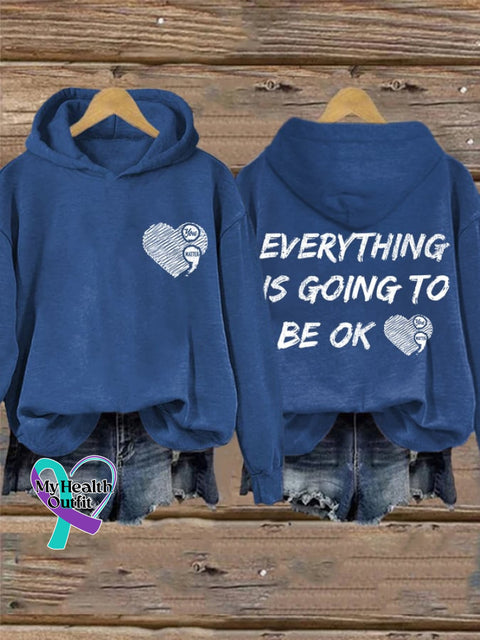 Retro You Matter Everything Is Going To Be Ok Print Hoodie Blue / S