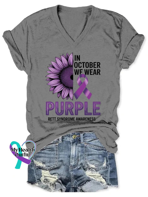 Rett Syndrome Awareness Art V-neck Casual T-Shirt Grey / S