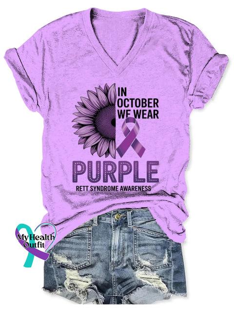 Rett Syndrome Awareness Art V-neck Casual T-Shirt LightPurple / S