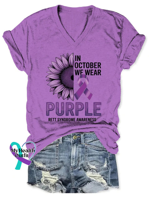 Rett Syndrome Awareness Art V-neck Casual T-Shirt Purple / S