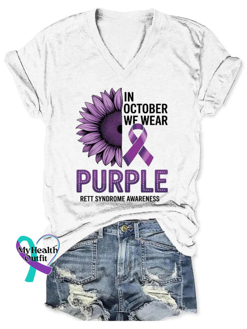Rett Syndrome Awareness Art V-neck Casual T-Shirt White / S