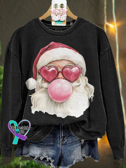 Santa Bubble Gum Christmas Casual Sweatshirt Black / S