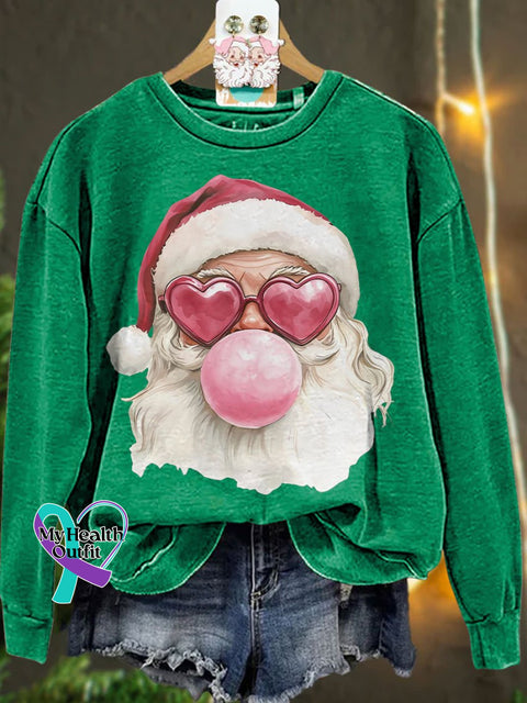 Santa Bubble Gum Christmas Casual Sweatshirt Green / S