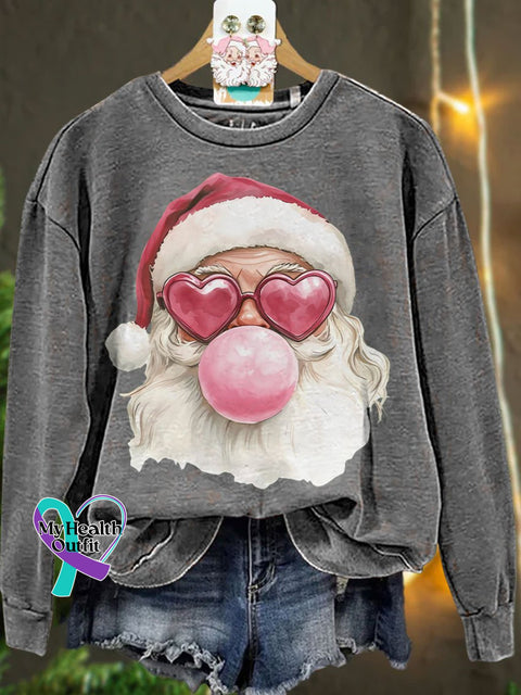 Santa Bubble Gum Christmas Casual Sweatshirt Grey / S