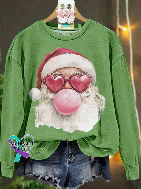 Santa Bubble Gum Christmas Casual Sweatshirt Lightgreen / S