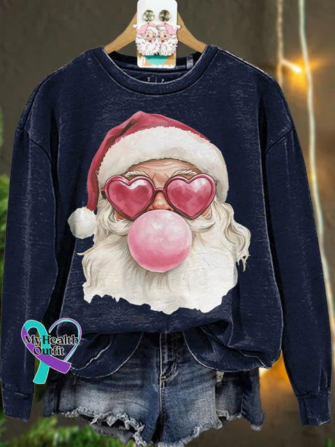 Santa Bubble Gum Christmas Casual Sweatshirt Navyblue / S