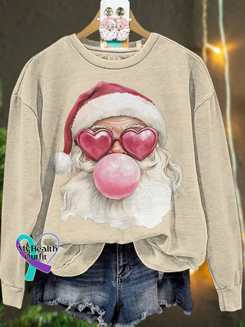 Santa Bubble Gum Christmas Casual Sweatshirt Sand / S