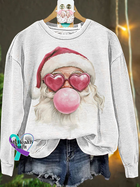 Santa Bubble Gum Christmas Casual Sweatshirt White / S