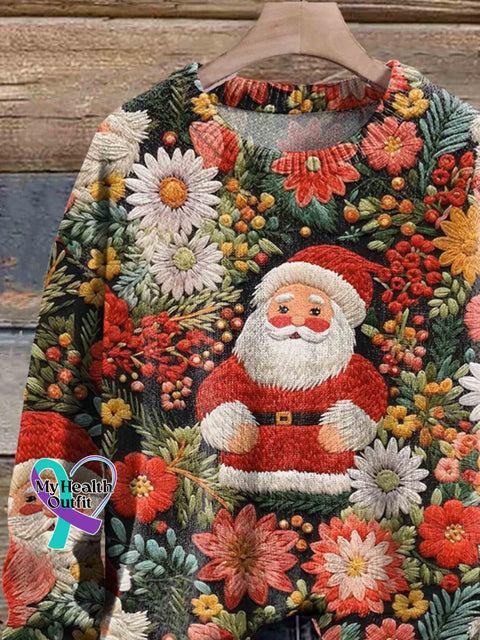 Santa Christmas Art Print Knit Pullover Sweater