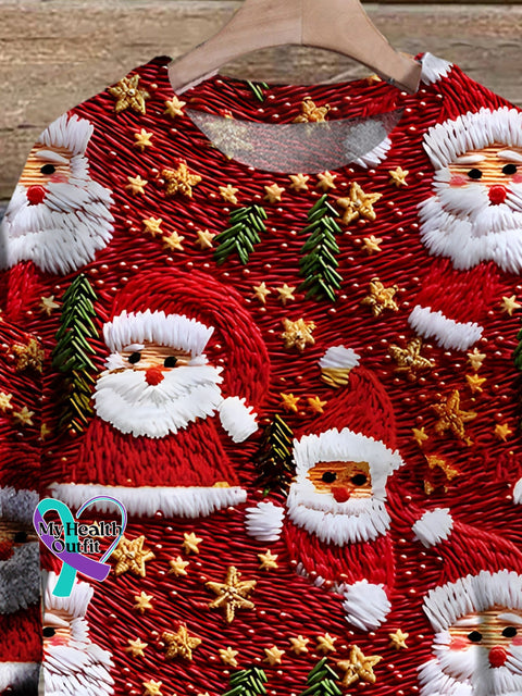 Santa Christmas Art Print Knit Pullover Sweater