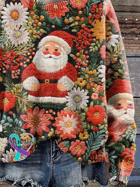 Santa Christmas Art Print Knit Pullover Sweater