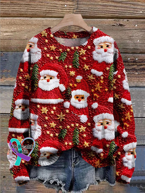 Santa Christmas Art Print Knit Pullover Sweater Red / S