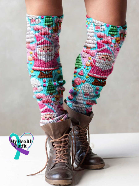 Santa Christmas Print Casual Knit Gloves Leg Sets Hat Red / Legsets