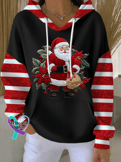 Santa Claus Christmas Cotton Casual Hoodie Sweatshirt Black / XL