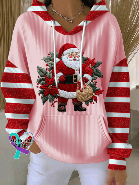Santa Claus Christmas Cotton Casual Hoodie Sweatshirt Pink / 3XL