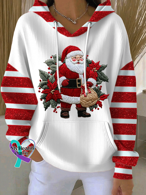 Santa Claus Christmas Cotton Casual Hoodie Sweatshirt White / 2XL