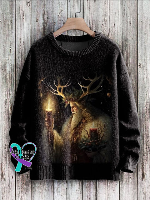 Santa Claus Pattern Print Knit Pullover Sweater