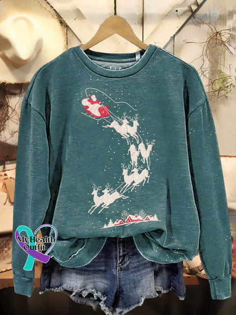 Santa Claus Sleigh Elk Casual Sweatshirt Multicolor / S