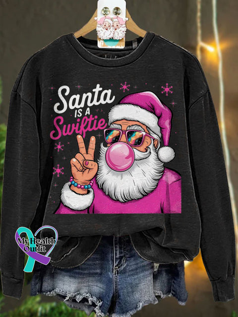 Santa Is A Swiftie Christmas Casual Print Sweatshirt Black / S