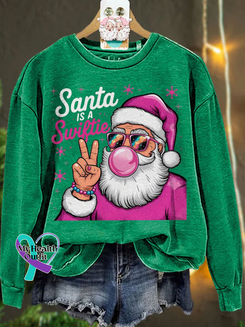 Santa Is A Swiftie Christmas Casual Print Sweatshirt Green / S