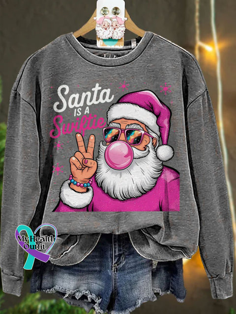 Santa Is A Swiftie Christmas Casual Print Sweatshirt Grey / S