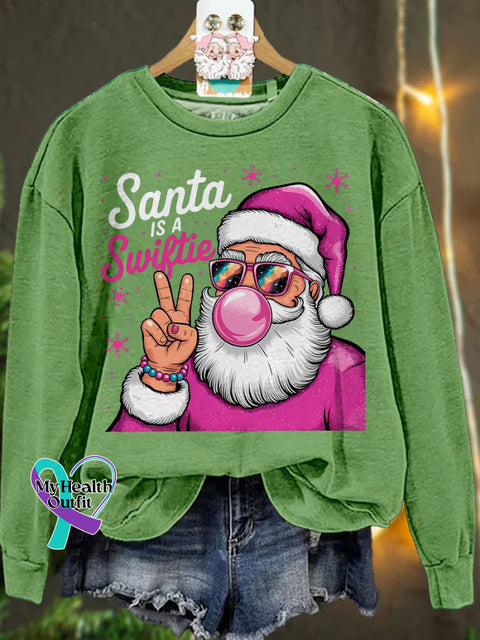 Santa Is A Swiftie Christmas Casual Print Sweatshirt Lightgreen / S